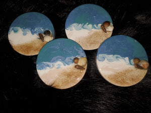 Round Ceramic Coaster Set - "Life Is A Beach: