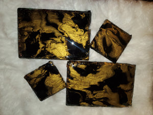 Couple's Time Cheese Tray And Coaster Set - "Black and Gold"